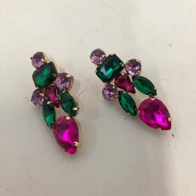  Womens stud earrings, pink purple and green 