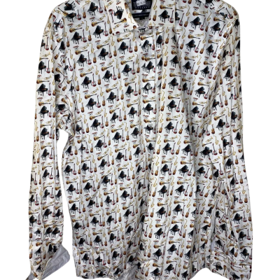 Mens White Shirt Musical Instruments Pattern