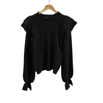 Decjuba Womens  Size M Donna Frill Knit Top Black