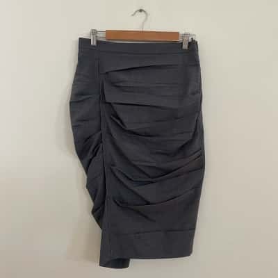 Max Mara Womens - Size UK 12 / EU 40 - Calcina Pleated Pencil Skirt - Grey Wool Blend