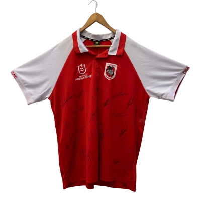*NEW* NRL St George Illawarra Dragons Men's Autographs Polo Shirt Size 3XL Red/White