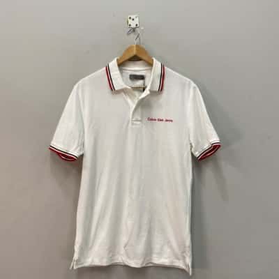 Calvin Klein Jeans Mens Regular Fit Size S Polo Shirt White 