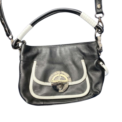 Mimco Womens ‘turn-lock’ 28cm Cross Body Bag Black  / Cream leather