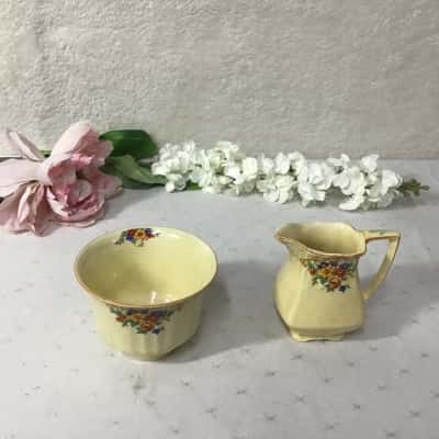 Vintage Myott Floral Pattern Open Sugar Bowl & Milk Jug Set 