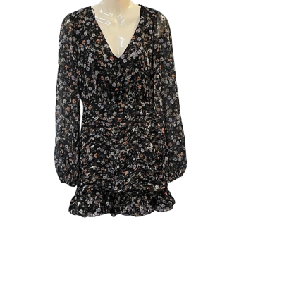 The East Order Womens  Size S Casual Dress / Floral Dress / Long Sleeve Dress / Mini Dress Black  / Multicoloured 