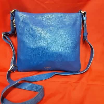 Fossil Vivid Blue leather mid size shoulder bag with zipped gusset