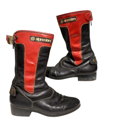 Vintage 1970- mid 1980's Alpinestars motorbike back Zip up Mens Size 6 Boots Black  / Red 