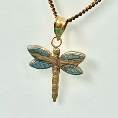 375 Gold Dragonfly Pendant on Neckace 