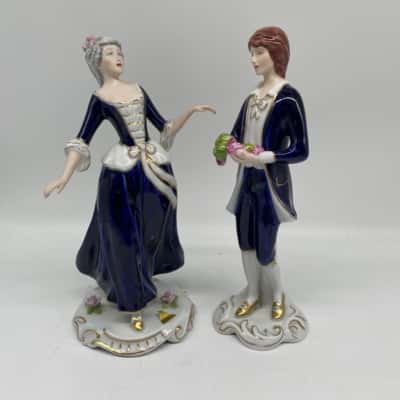 Pair of Royal Dux Bohemia Rococo Hand Painted Porcelain Figurines 