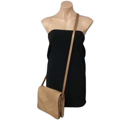 Evity Womens Tan Brown Pattern Genuine Leather Crossbody Bag