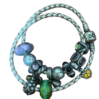 Pandora Womens double leather charm bracelet