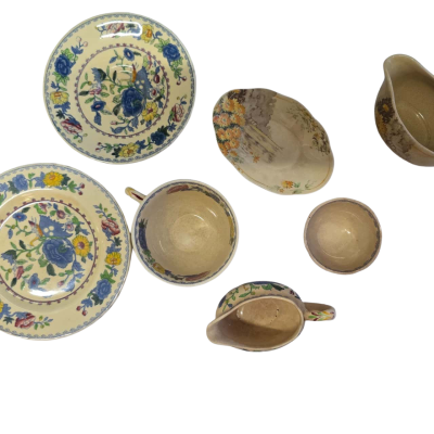 Masons Regency Ironstone Cup & Saucer Set & Creamer & Bowl Antique English