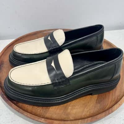 Aquila Green Multi Black/White Leather Shoes Size 41 