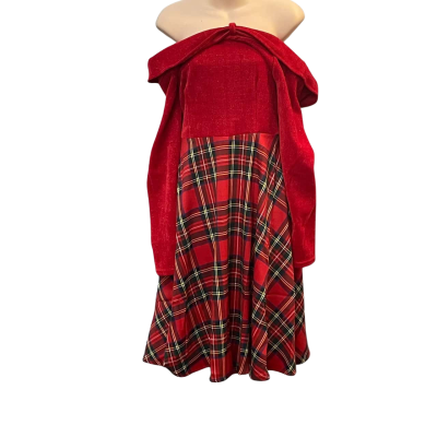  Womens  Retro stage Size 14 / XXL Long Sleeve Dress / Midi Dress / Off The Shoulder Dress / Party Dress Gingham / Pattern / Red 