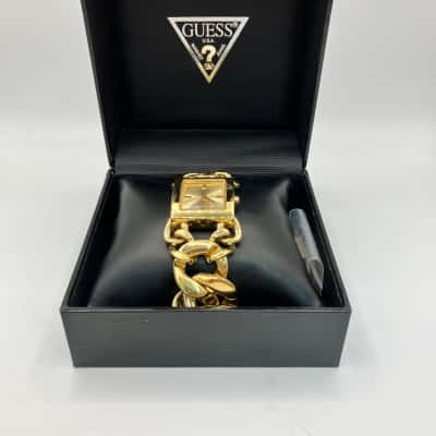 Guess Gold-Tone Stainless Steel Chain Bracelet Watch