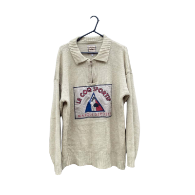 Mens Le Coq Sportif Size M Quarter Zip Jumper Beige 