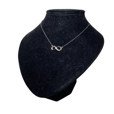 Womens 40-45cm Infinity Necklace 925 Sterling Silver/White Stones