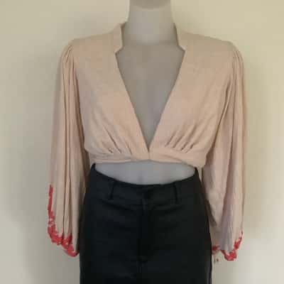 Mati.  Nude Beige Wrap Top.   Size XS 