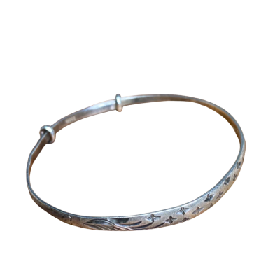 Beautiful Engraved Good Fortune Silver 999 Bangle 