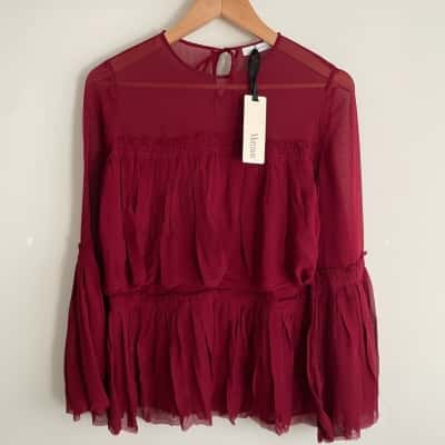 Morrison Womens  Size 1 'Abigail' Tiered Blouse - Maroon Silk - NEW with Tags