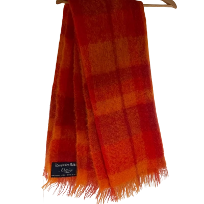 Mohair Throw rug in Orange check by Onkaparinga 125 cm x 100 cm