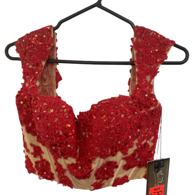 Macduggal top and skirt set Womens  Size 6 3/4 Sleeve Top Nude / Red 