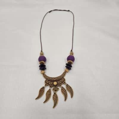 Womens Resin and Purple Cord Bead Necklace Adjustable Cord