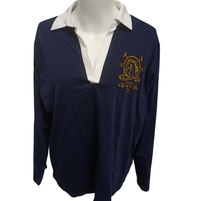 BNWT Stradivarius Womens  Size M Polo Shirt Navy Blue / White 