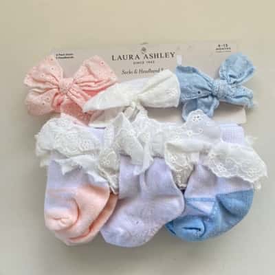 Laura Ashley 6 Pack Socks And 3 Headbands Size 6-12m