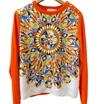 Tory Burch Size M Long Sleeve Top Multicoloured Patterned