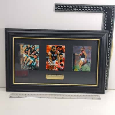 Michael Long AFL Essendon FC Signed Framed Card Trio Glass 