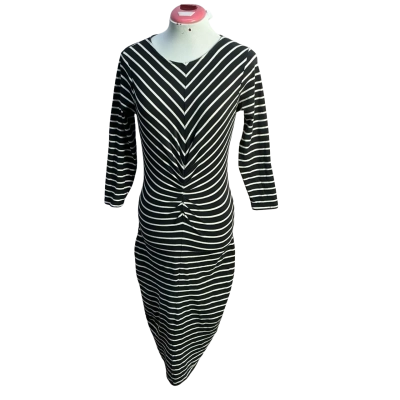 Seed Heritage Womens  Size S Midi Dress Black  / Striped / White 