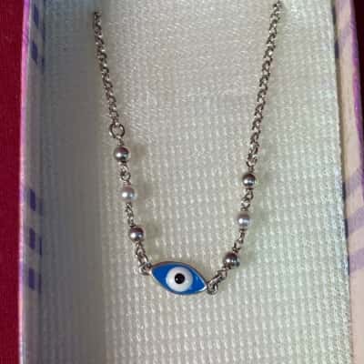 Women's Necklace 925 Silver Blue Evil Eye Bracelet