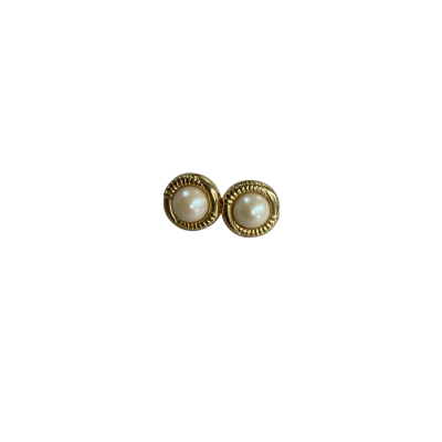 Vintage-Style Gold Tone Pearl Stud Earrings