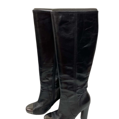 Mimco Womens  Size 37 Boots Silver toe Heels Black  