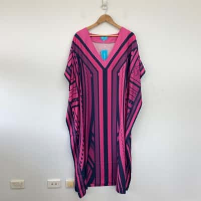 Koko Pacific Navy Blue Pink Franisha Kaftan Size 20