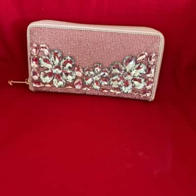 Women's Pink Rhinestone- Covered Long Wallet 