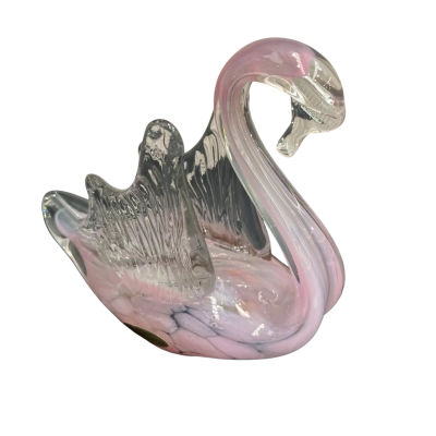 Vintage Hand Blown Art Glass Pink Swan Figurine 