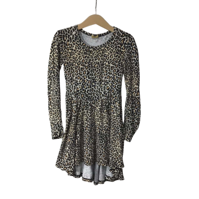 Rock your Kid Girls Size 4 Black / Beige Leopard Print Long Sleeve Dress