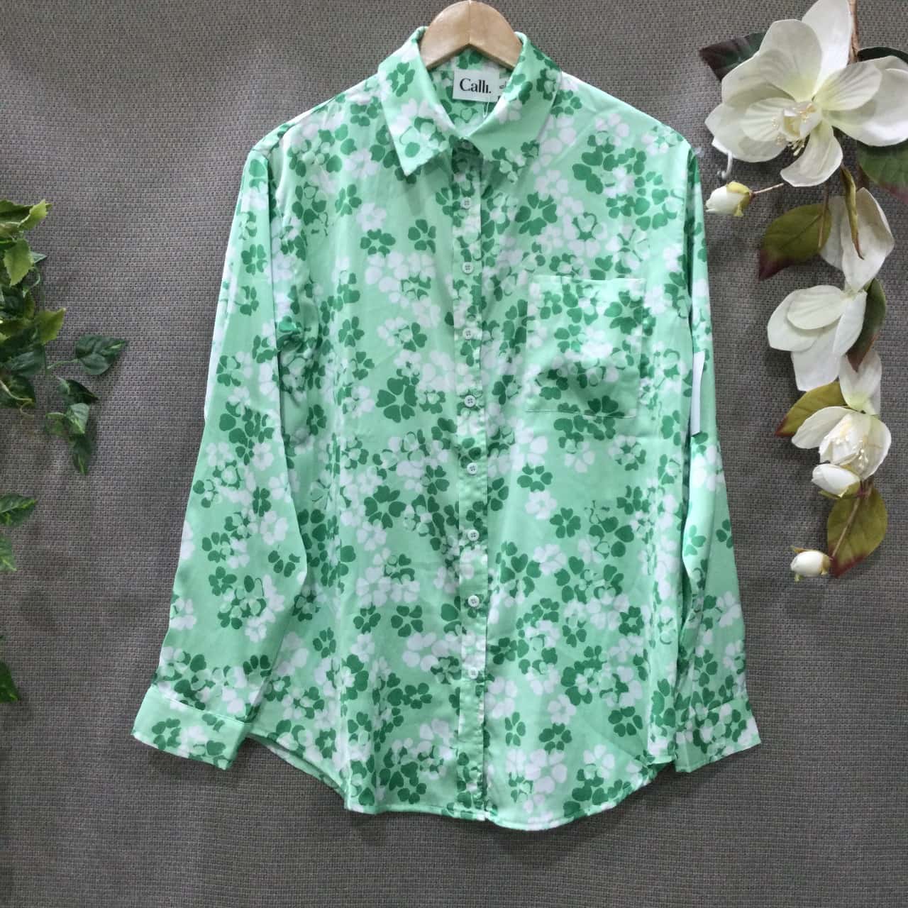 Cecelia Green Satin Shirt for Women