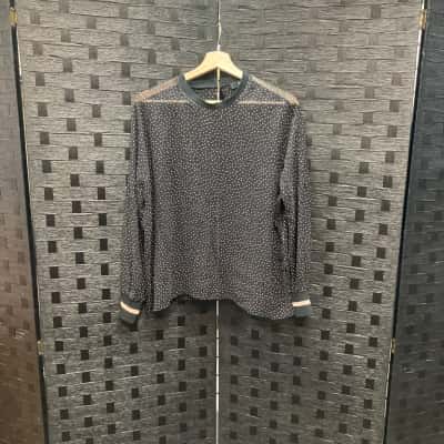 Saba Womens  Size S Long Sleeve Top Black  / Brown / Polka Dot 