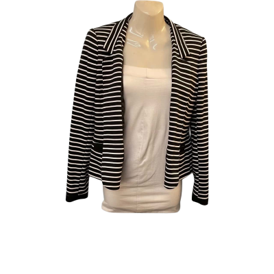  Womens Petite collection Size 12 Blazer / Open Jacket Black  / Striped / White 