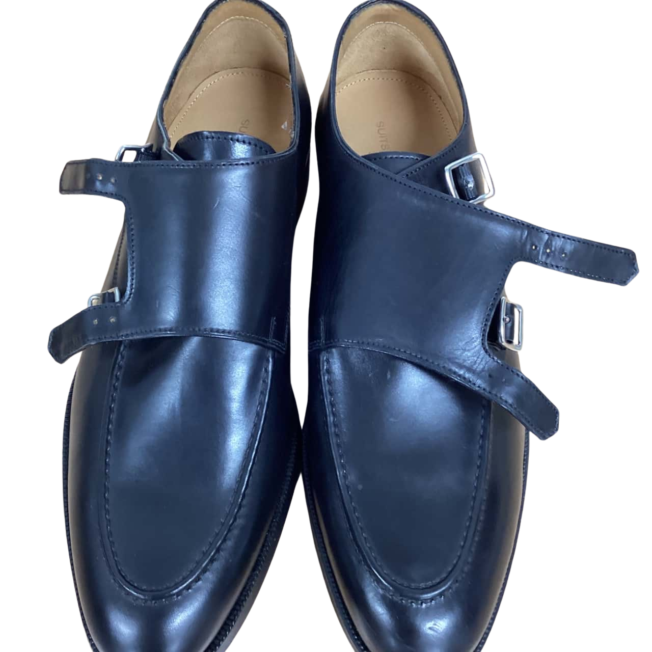 SuitSupply Mens Size 43 Black Monk Strap leather shoes Made in Italy