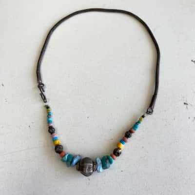 Boho-Style Beaded Necklace With Mixed Gemstones And Sterling Silver Beads