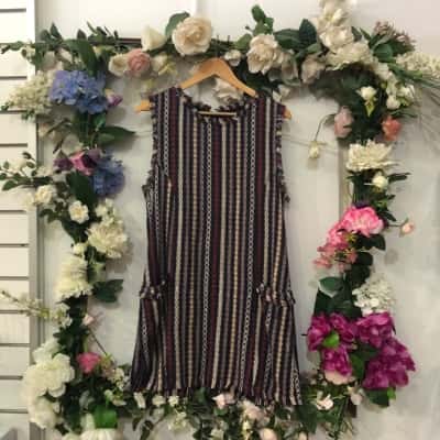 Tigerlily Size 10 Mini Dress/Long Tunic, Striped & Frayed