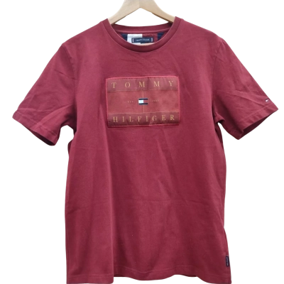 Tommy Hilfiger Mens Size M Short Sleeve Shirt Red (8)8