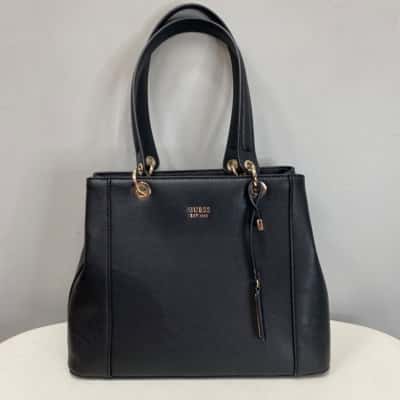 Guess Womens Large Handbag / Shoulder Bag Black PVC  / Gold 