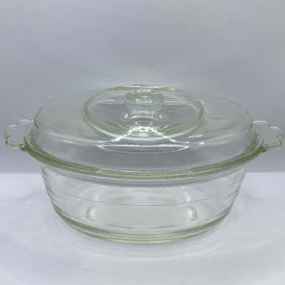 Early Agee Pyrex Clear Glass Oval Casserole Dish w/ Lid