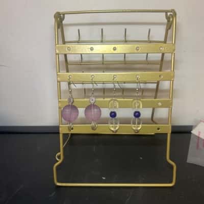 Silver tone earring pair of 2 with purple beads