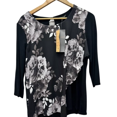 Liz Jordan Womens Size L Floral Top Black / Grey 